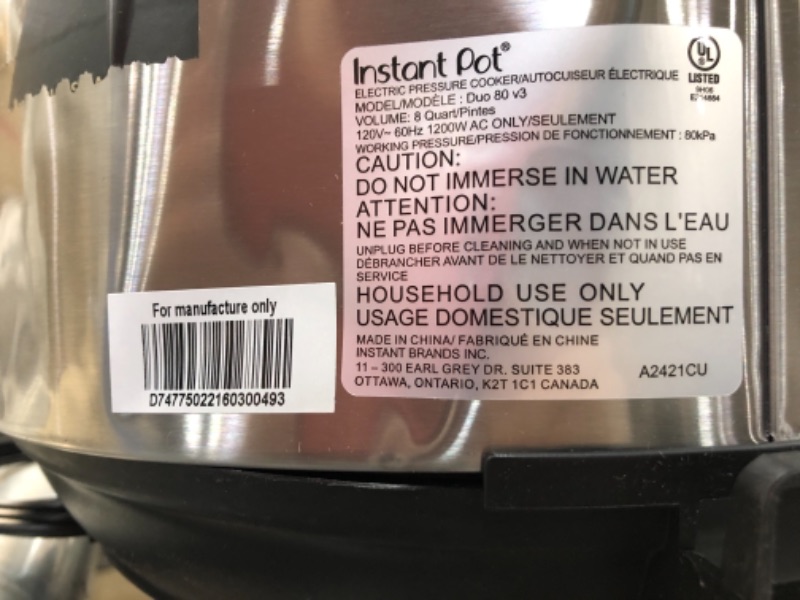 Photo 5 of missing nob for vent**
Instant Pot DUO80 8 Qt 7-in-1 Multi- Use Programmable Pressure Cooker
