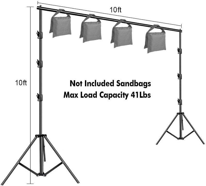 Photo 1 of HYJ-INC 10 x 10Ft Photo Video Studio Heavy Duty Adjustable Muslin Backdrop Stand Background Support System Kit for Photography with Carrying Bag?4 Pcs Spring Clamps