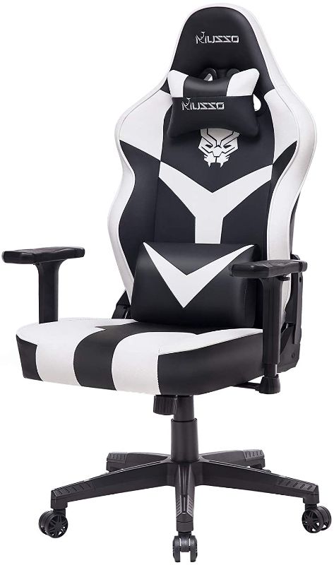 Photo 1 of Musso Gaming Chair with Panther Embroidery, Heavy Duty Adjustable Esports Computer Chair, Adults Racing Video Game Chair, Large Size PU Leather High-Back Executive Office Chair?White?
