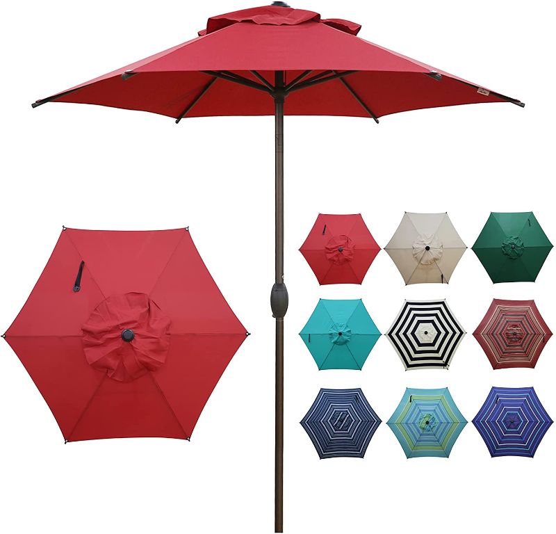 Photo 1 of Abba Patio 7.5ft Patio Umbrella Outdoor Umbrella Patio Market Table Umbrella with Push Button Tilt and Crank for Garden, Lawn, Deck, Backyard & Pool, Red
