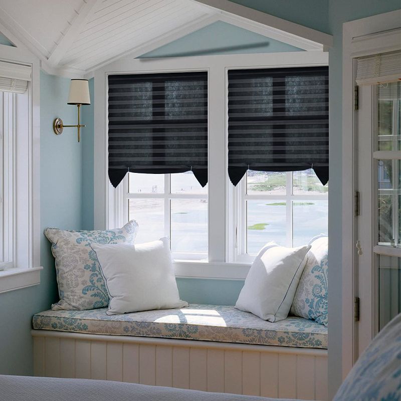 Photo 1 of Acholo Pleated Fabric Shades Temporary Cordless Blinds Light Filtering for Windows (6-Pack, Black 48 x 72 Inch)

