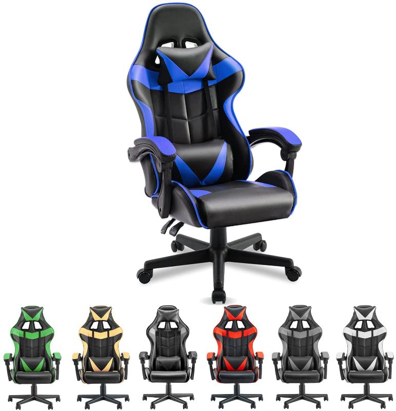 Photo 1 of Soontrans PC Gaming Chair Blue,Ergonomic Gamer Chair,Game Chair with High-Back,Adjustable Headrest and Lumbar Support (Storm Blue)
