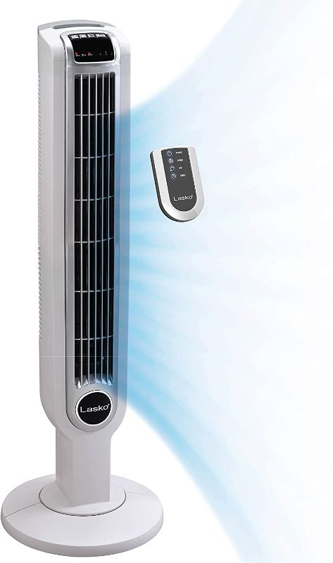 Photo 1 of 36 in. 3 Speed White Oscillating Tower Fan with Programmable Timer and Remote Control