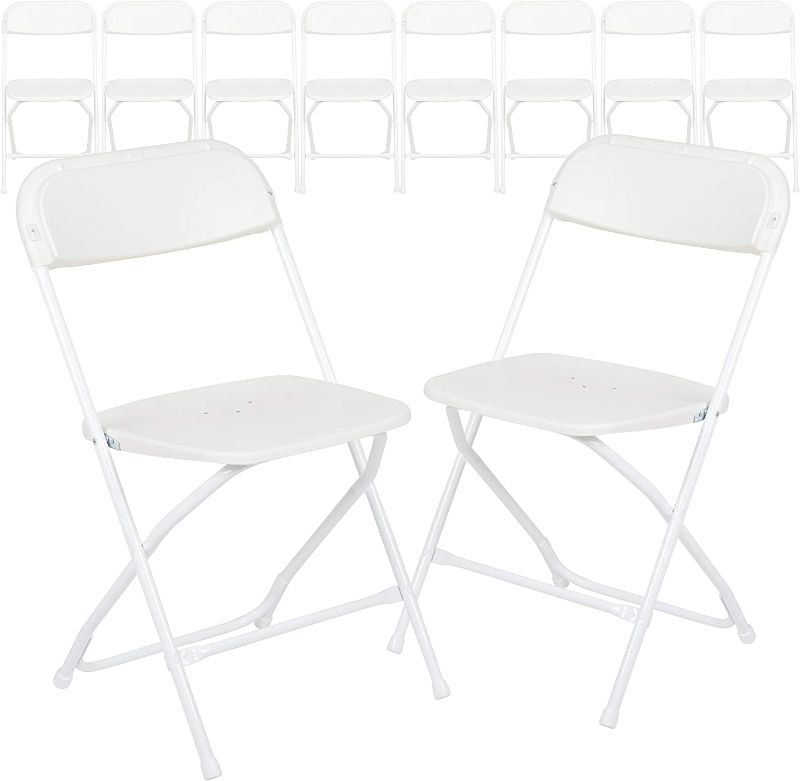 Photo 1 of Flash Furniture Hercules Series Plastic Folding Chair - White - 10 Pack 650LB Weight Capacity Comfortable Event Chair-Lightweight Folding Chair
