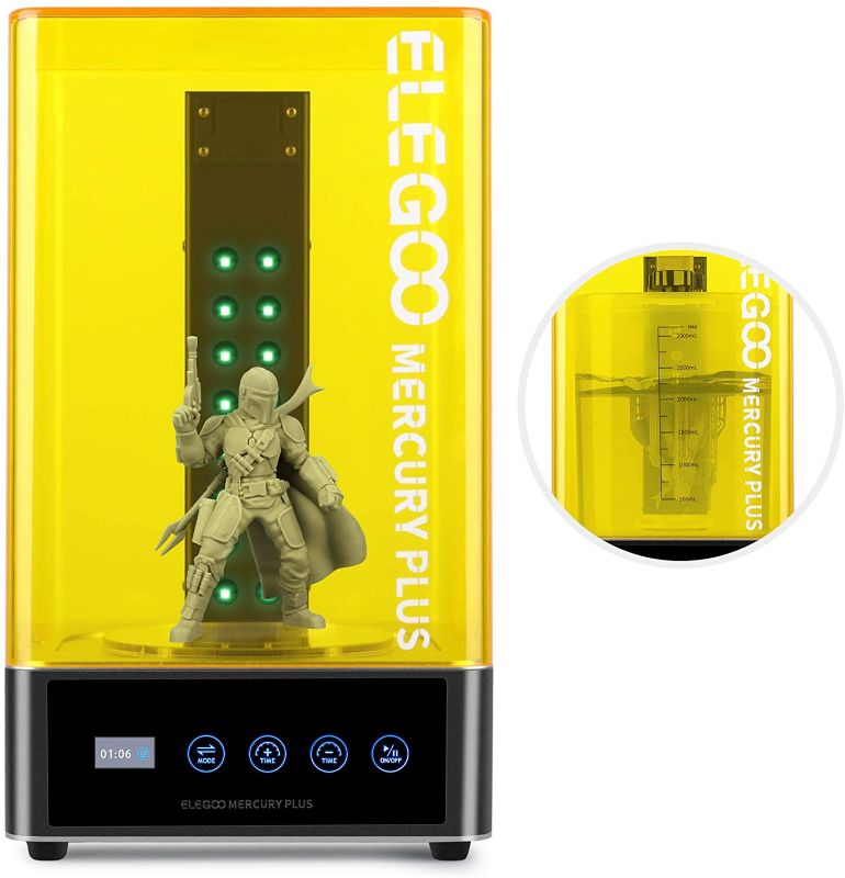 Photo 1 of ELEGOO Mercury Plus 2 in 1 Washing and Curing Machine for Mars Photon S Photon Mono LCD SLA DLP 3D Printed Models Resin UV Curing Box with Rotary Curing Turntable and Washing Bucket
