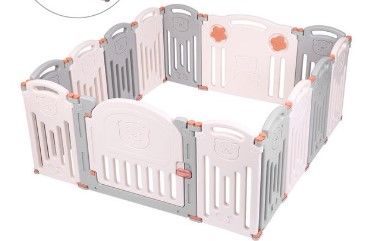 Photo 1 of 14 Panels Foldable Baby Playpen BPA-Free Safety Play Yards Kids Activity Center with Locked Door Home Indoor Outdoor Bear Fence
