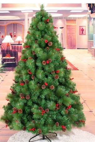 Photo 1 of 1.8M small red berries mixed pine cones + PVC environmentally friendly materials Christmas tree pine needles Decoration
