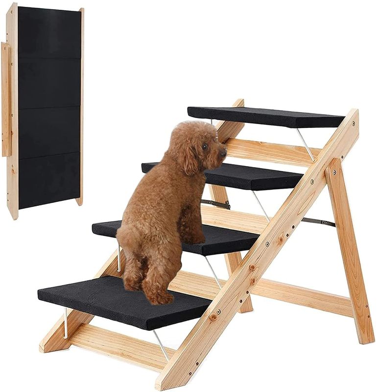 Photo 1 of 2-in-1 Foldable Pet Stairs, Wooden Portable Dog Ramp, Great for Small to Large Dogs Cats, Pet Ladder for Car High Bed
