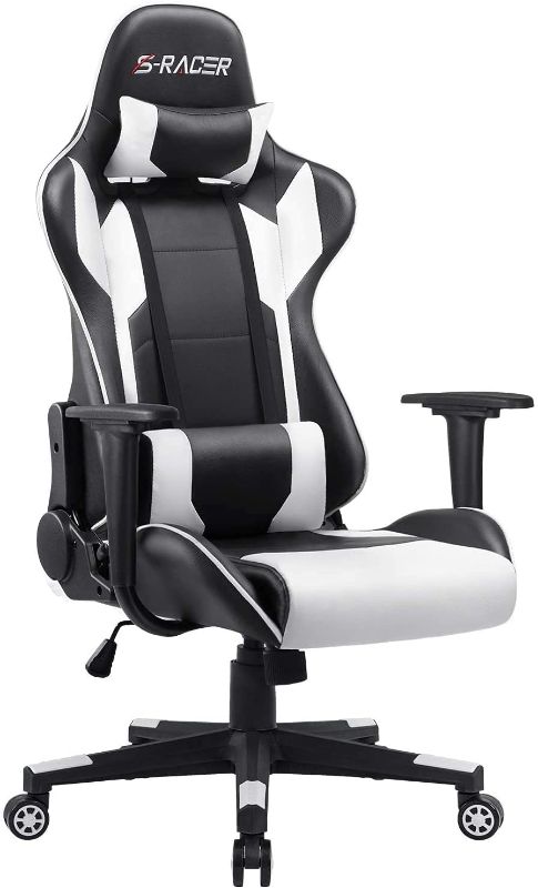 Photo 1 of Furniwell Gaming Chair Office Chair Racing Desk Chair Adjustable Swivel High Back PU Leather Executive Ergonomic Computer Chair with Headrest and Lumbar Support(White)
