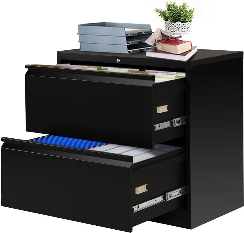 Photo 1 of SIMILAR TO STOCK PHOTO; NOT A 2 DRAWER A 3 DRAWER. 
Black File Cabinet with Lock, 3 Drawer Filing Cabinet for Legal/Letter A4 Size, Locking Wide File Cabinet for Home Office, Metal
