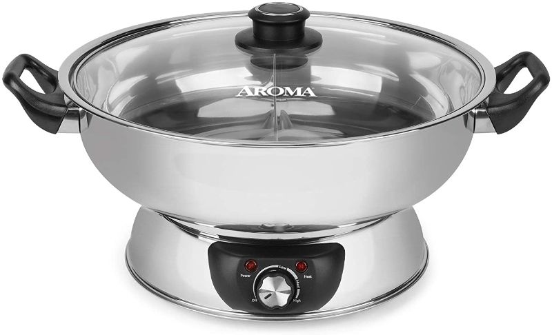 Photo 1 of Aroma Housewares ASP-610 Dual-Sided Shabu Hot Pot, 5Qt, Stainless Steel
