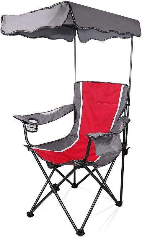 Photo 1 of A AIKOOL Canopy Chairs Outdoor, Folding Camping with Shade Canopy Support 360 LBS, Canopy Lounge Chair with Cup Holder, for Camping, Beach and Hiking Travel
