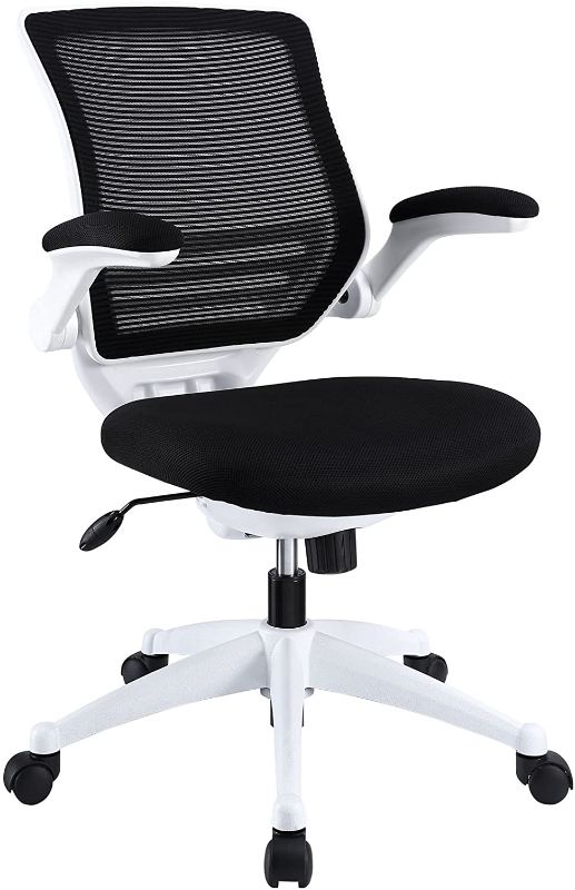 Photo 1 of ***PARTS ONLY*** Modway Edge Mesh Back and Black Mesh Seat Office Chair With White Base And Flip-Up Arms in Black
