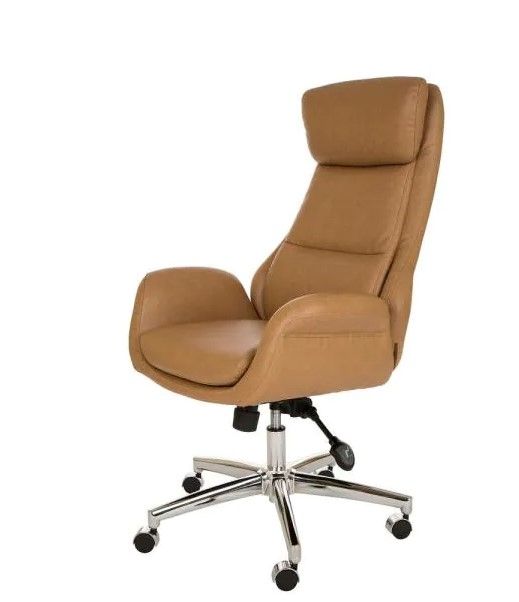 Photo 1 of Camel Brown Mid-Century Modern Leatherette Gaslift Adjustable Swivel Office Chair
