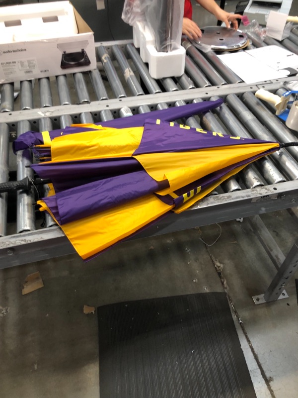 Photo 4 of Team Golf NCAA LSU Tigers 62" Golf Umbrella with Protective Sheath, Double Canopy Wind Protection Design, Auto Open Button