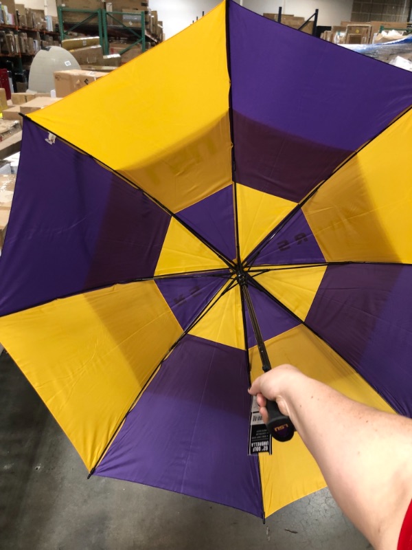 Photo 5 of Team Golf NCAA LSU Tigers 62" Golf Umbrella with Protective Sheath, Double Canopy Wind Protection Design, Auto Open Button