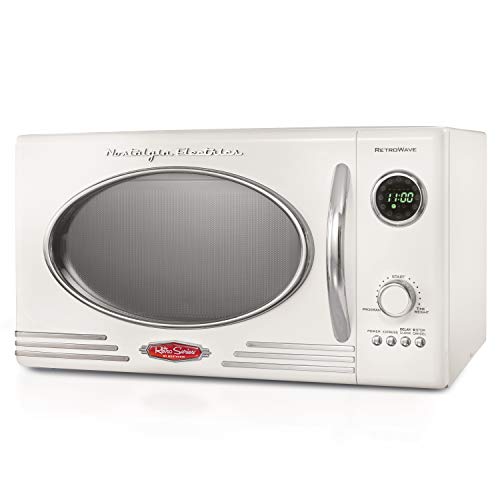 Photo 1 of Nostalgia RMO4IVY Retro 0.9 Cubic Foot 800-Watt Countertop Microwave Oven, 5 Power Levels and 12 Cook Settings, LED Display, Ivory