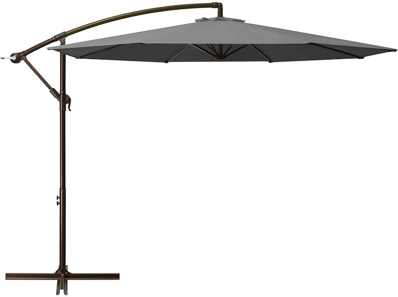 Photo 1 of 10ft Patio Offset Umbrella Cantilever Umbrella Hanging Market Umbrella Outdoor Umbrellas with Crank & Cross Base(Grey)
