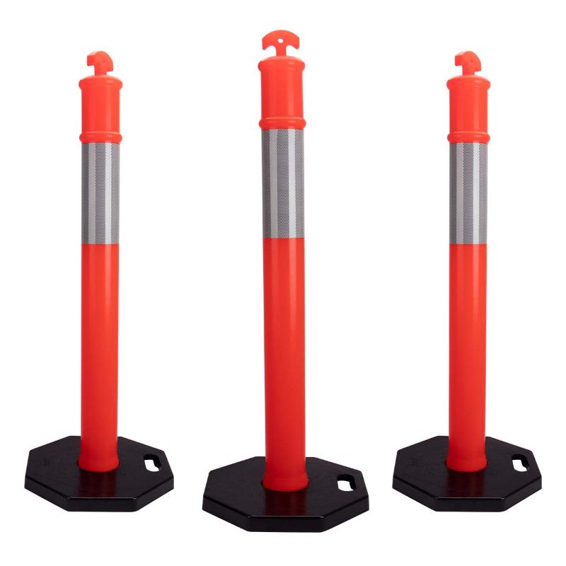 Photo 1 of 3 Pack 44" Delineator Post Cone, Orange PE Height Post, Parking Posts, Street Stanchions, Traffic Cone Safety Barrier Signs with Octagonal Rubber Base Plastic Safety Road Cones (3)
