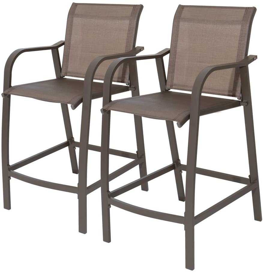 Photo 1 of  Counter Height Bar Stools All Weather Patio Furniture with Heavy Duty Aluminum Frame in Antique Brown Finish for Outdoor Indoor, 2 PCS Set, 27.5'' Seat Height (Brown)
**STOCK PHOTO NOT EXACT**MISSING SOME HARDWARE**
