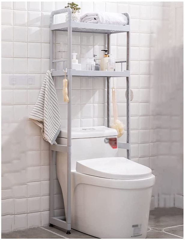 Photo 1 of 2-Tier Plastic Freestanding Toilet Rack Multifunctional Adjustable Bathroom Storage Rack Toilet Shelf Save Space Laundry Room Easy to Install 