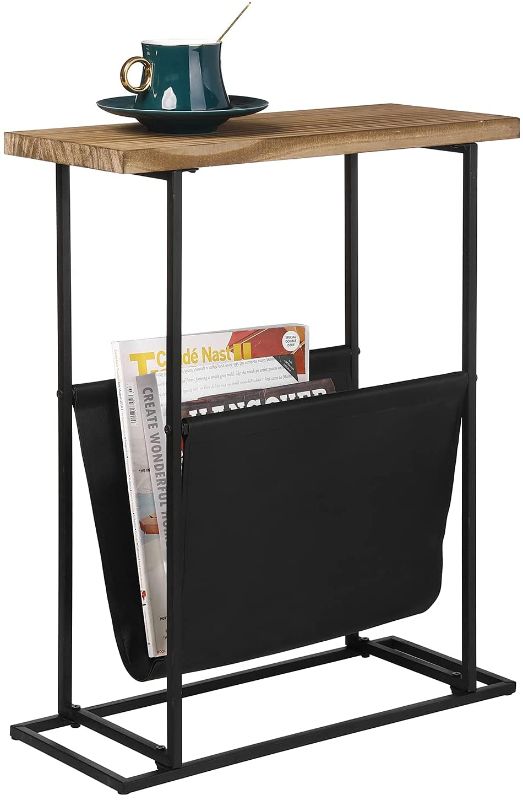 Photo 1 of 
MyGift 21-Inch Modern Narrow Living Room End Table with Solid Burnt Wood Tabletop & Black Metal Frame/Bedroom Nightstand Side Table with Magazine Holder...
Color:Burnt Wood