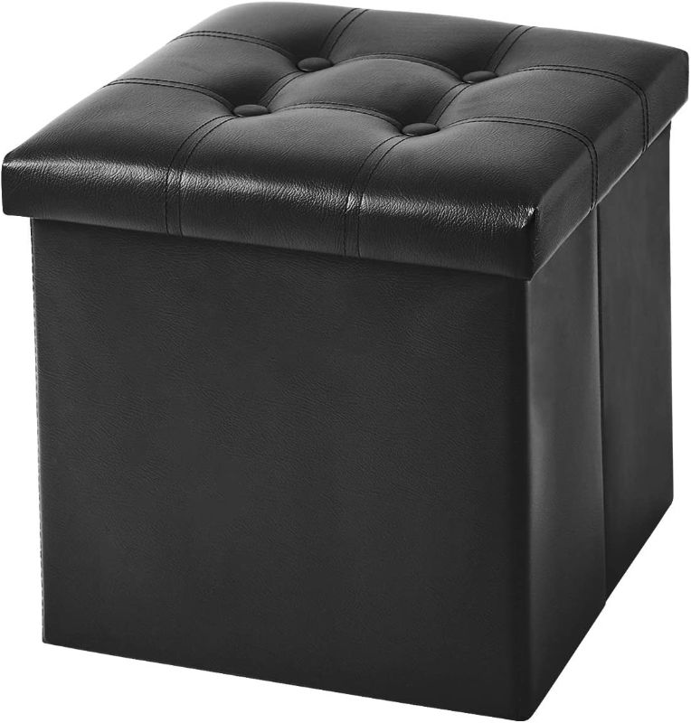 Photo 1 of 
 15 inches Folding Storage Ottoman, Cube Storage Boxes Footrest Stool, Small Ottomans with Foam Padded Seat VANILLA