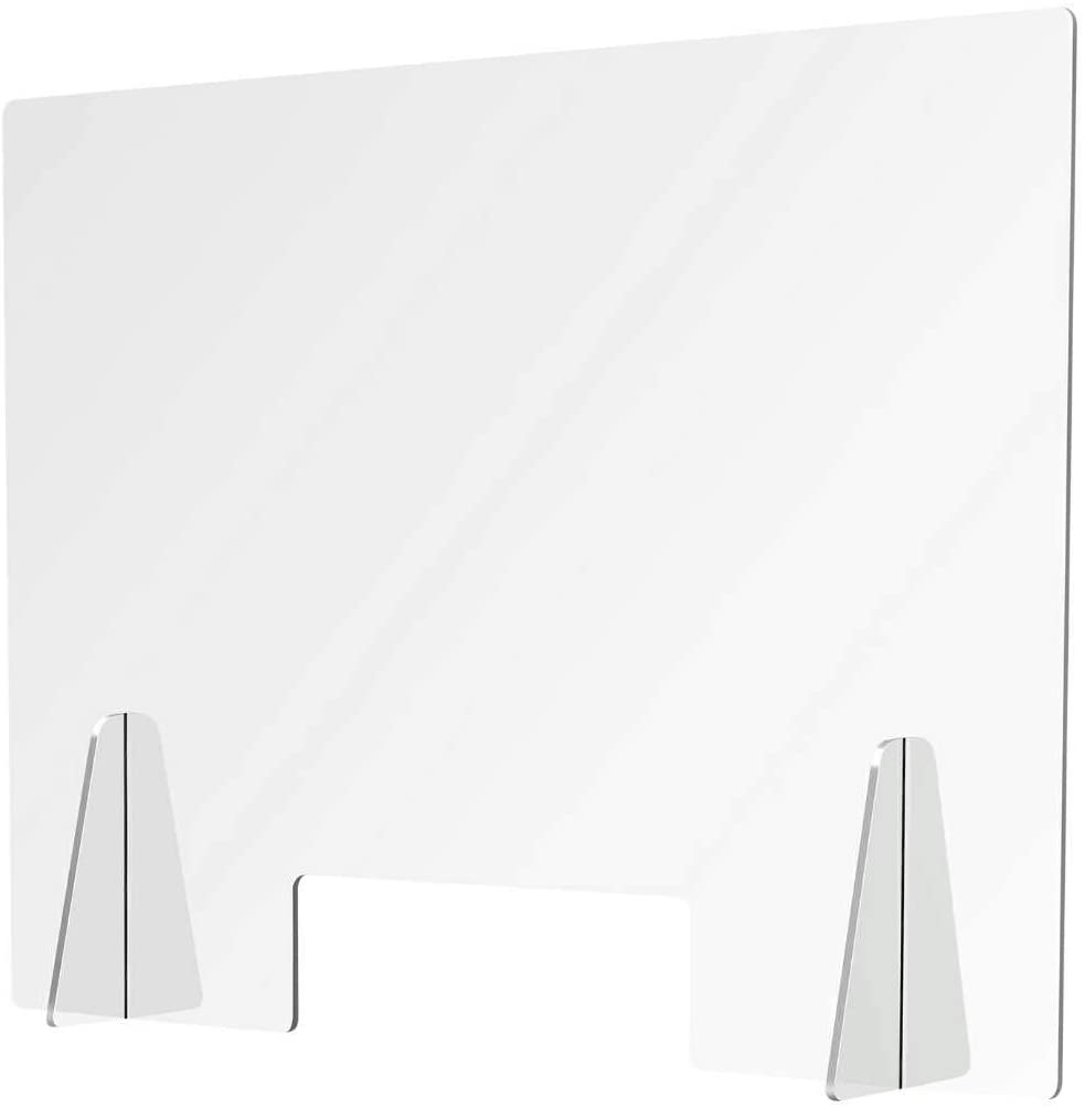 Photo 1 of Sneeze Guard Plexiglass Barrier for Counter by MIRUSA - Crystal Clear Standing Shield Protector for Table Tops & Countertops at The Office, Reception Desks, Nail Salons, 25% Thicker Acrylic 32×24"
