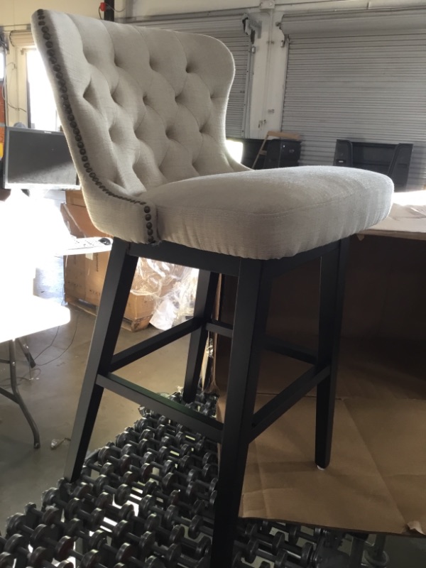 Photo 1 of 1 BEIGE Solid Wood Tufted Bar Stool