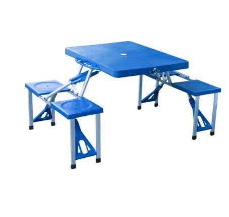 Photo 1 of 54 Inch Foldable Outdoor Table CampTable Picnic Desk with 4 People Chair & Umbrella Hole,Lightweight
