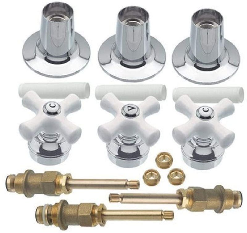 Photo 1 of Danco 39696 Cross-Arm 3-Handle Tub/Shower Faucet Rebuild & Remodeling Valve Trim Kit for Pfister Contempera – Contessa, White/Chrome
