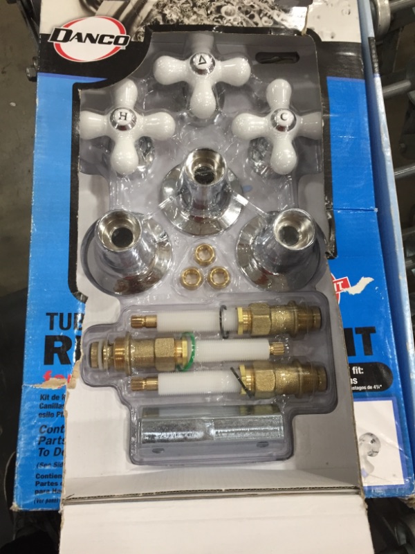 Photo 1 of Danco 39696 Cross-Arm 3-Handle Tub/Shower Faucet Rebuild & Remodeling Valve Trim Kit for Pfister Contempera – Contessa, White/Chrome
