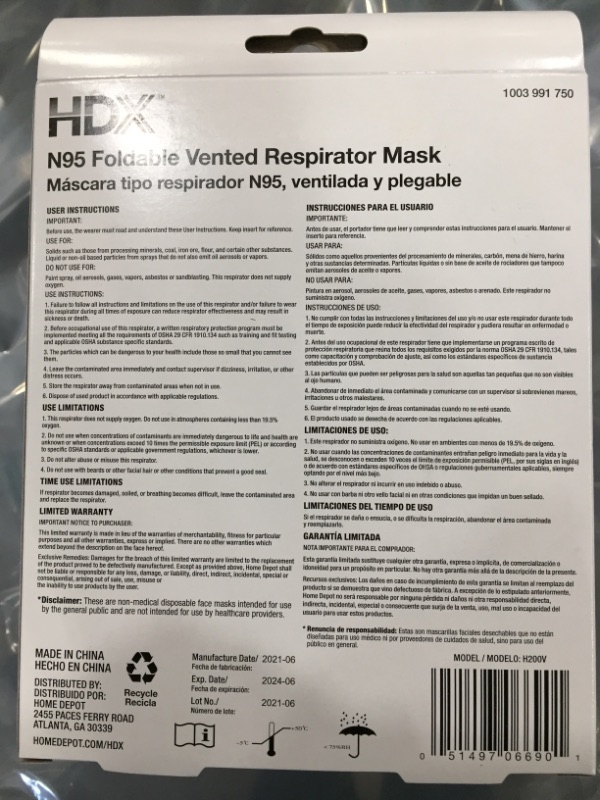 Photo 1 of HDX Foldable Vented Respirator Mask, 3 PACK,(2 PACK, 6 COUNT)
SIMILAR TO PHOTO: HDX Foldable Vented Respirator Mask, 3 PACK
