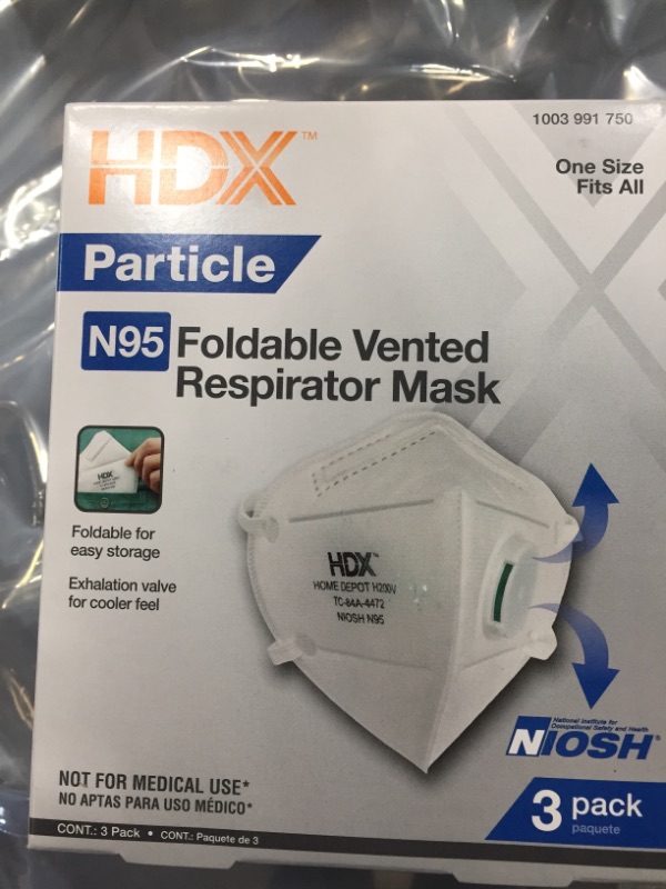 Photo 2 of HDX Foldable Vented Respirator Mask, 3 PACK,(2 PACK, 6 COUNT)
SIMILAR TO PHOTO: HDX Foldable Vented Respirator Mask, 3 PACK
