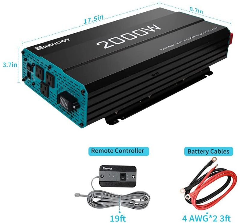 Photo 1 of ***PARTS ONLY*** Renogy 2000W Pure Sine Wave Inverter 12V DC to 120V AC Converter for Home, RV, Truck, Off-Grid Solar Power Inverter 12V to 110V with Built-in 5V/2.1A USB Port, AC Hardwire Port, Remote Controller
