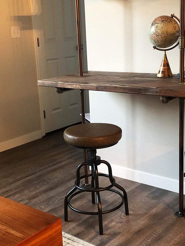 Photo 1 of Industrial Bar Stool-Swivel Leather Metal Bar Stool-20-27 Inch Tall Counter Height-Adjustable Kitchen Stool Dining Chair Cafe Stool (Set of 1)
