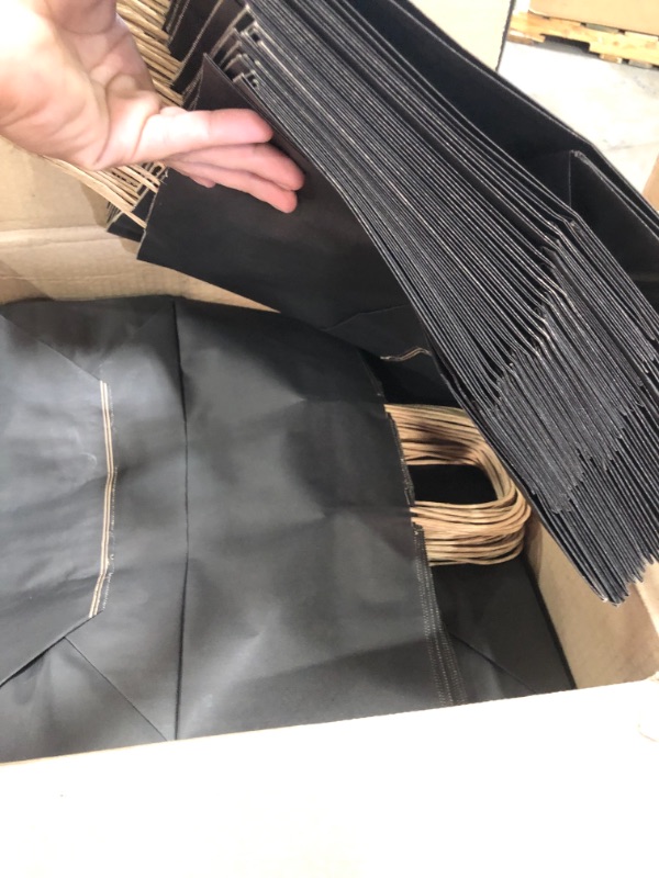 Photo 2 of 16x6x12x6" - Black Kraft Paper Bags with Reinforced Patch Paper Twist Handles for Birthday Parties, Restaurant Take-Outs, Shopping, Merchandise, Party
