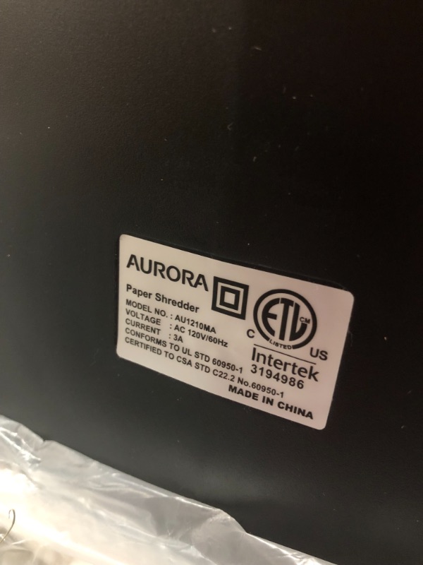 Photo 2 of Aurora AU1210MA Professional Grade High Security 12-Sheet Micro-Cut Paper/CD and Credit Card/ 60 Minutes Continuous Run Time Shredder
**MINOR DAMAGE**