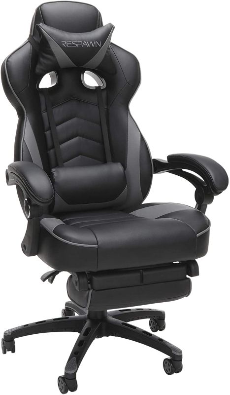 Photo 1 of `RESPAWN RSP-110 Racing Style Gaming, Reclining Ergonomic Chair with Footrest, Gray

//used//missing hardware 
