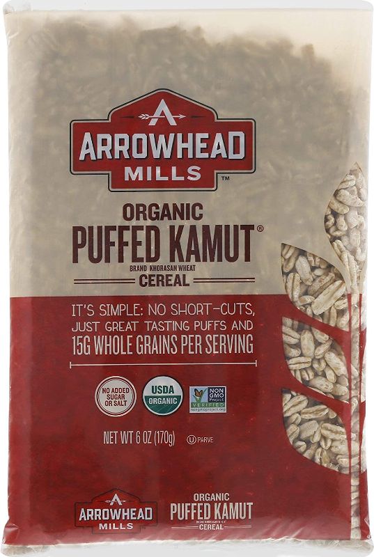 Photo 1 of *EXPIRES Nov 06 2021*
Arrowhead Mills Organic Cereal, Puffed Kamut, 6 Ounce (Pack of 12)