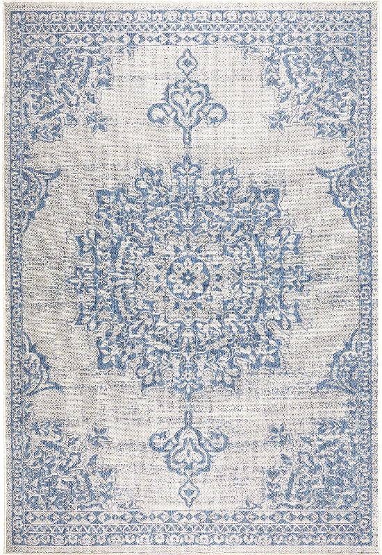 Photo 1 of *slightly dirty from shipping* 
Home Dynamix Nicole Miller Patio Country Azalea Indoor/Outdoor Area Rug 5' 2" x 7' 2", Traditional Medallion Gray/Blue
