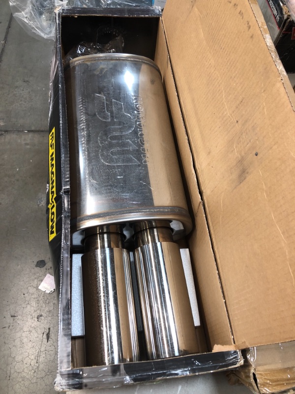 Photo 2 of *USED*
*SEE last picture for damage* 
Magnaflow Universal Mufflers - Street Series Stainless with Tips, Dual Tips, 3" Round Double-Wall Straight-Cut
