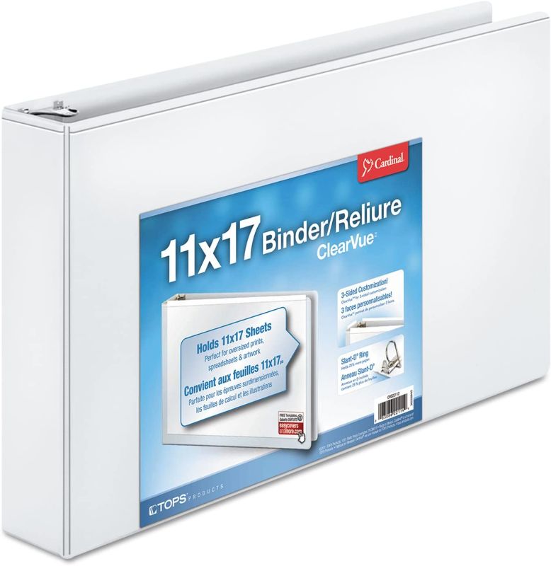 Photo 1 of *SEE last picture for damage* 
Cardinal 22132 Clearvue D-Ring Binders, 11-Inch x17-Inch, 2-Inch Capacity, White
