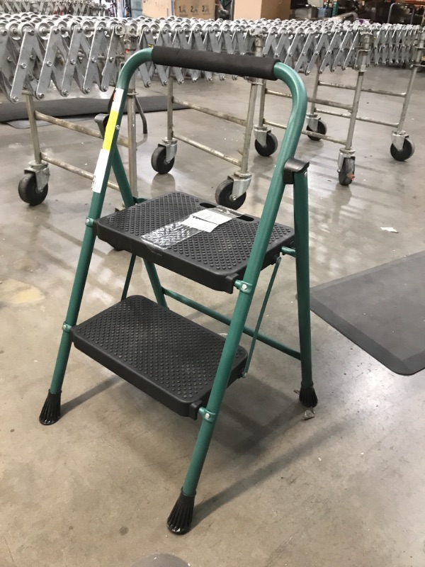 Photo 2 of 2 Step Ladder, Folding Step Stool with Wide Anti-Slip Pedal, Sturdy Steel Ladder, Convenient Handgrip, Lightweight 500lbs Portable Steel Step Stool, Green and Black