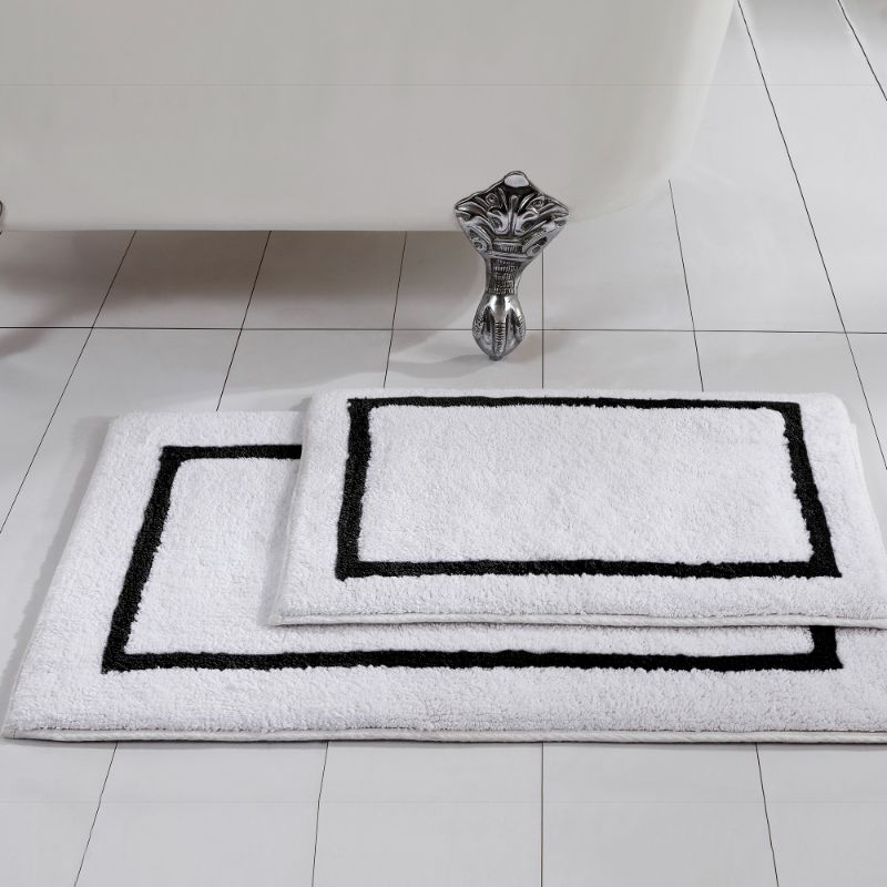 Photo 1 of 2-Pack Reversible Contrast Stripe Bath Mat Set Black