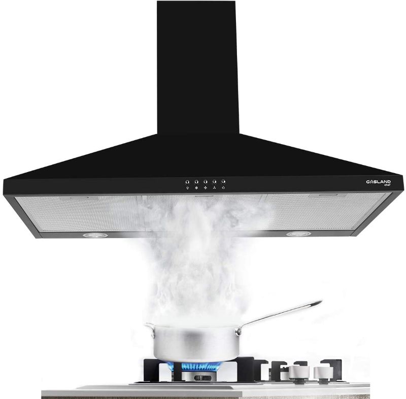 Photo 1 of 30" Range Hood, GASLAND Chef PR30BPN1 Black Wall Mount Range Hood 30 Inch, 3 Speed 450 CFM Ducted Exhaust Hood Fan, Convertible Chimney-style, 2 LED Lights, Aluminum Mesh Filter, Push Button Control
