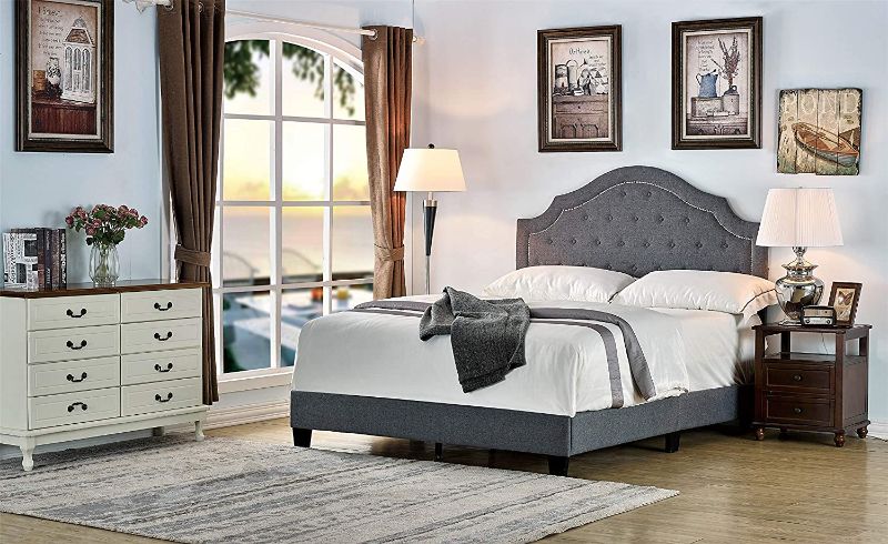 Photo 1 of Container Furniture Direct B8111-Q Sklar Ultra Modern Button Tufted Upholstered Panel Bed, 82.70", Queen, Grey
