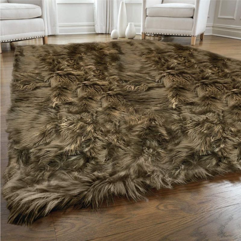 Photo 1 of 5x7, Shag Carpet Rugs for Baby Nursery Room, Bedroom, Luxury Home Decor, Soft Floor Plush Carpets, Durable Rubber Backing, Rectangle, Brown