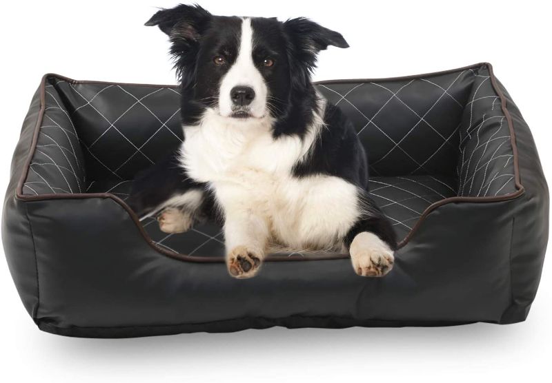 Photo 1 of Long Rich Luxury All Sides Faux Leather Rectangle Pet Bed, by Happycare Texties
