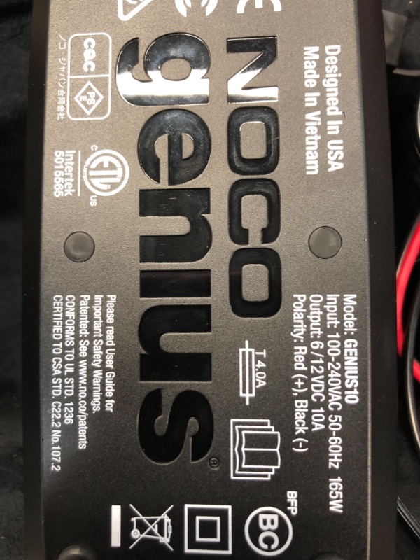 Photo 1 of NOCO GENIUS10, 10-Amp Fully-Automatic Smart Charger, 6V and 12V Battery Charger, Battery Maintainer, Trickle Charger, and Battery Desulfator with Temperature Compensation
